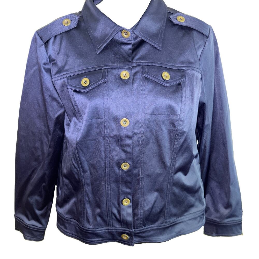 JOAN RIVERS Blue Casual Sateen Look Military Style Jacket Women's XS